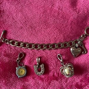 Juicy Couture Starter Silver Charm Bracelet With Crown, Clock & Horse Shoe Charm